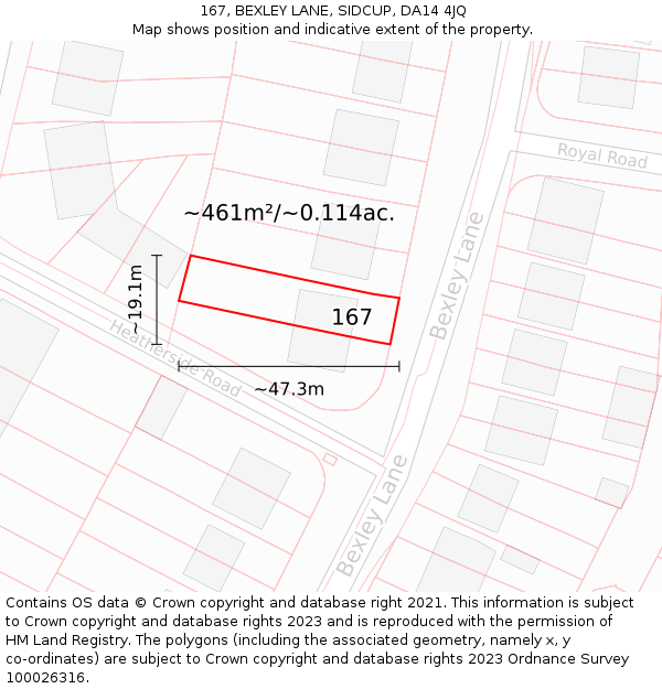 167, BEXLEY LANE, SIDCUP, DA14 4JQ: Plot and title map