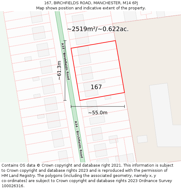 167, BIRCHFIELDS ROAD, MANCHESTER, M14 6PJ: Plot and title map