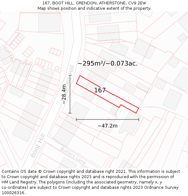 167, BOOT HILL, GRENDON, ATHERSTONE, CV9 2EW: Plot and title map