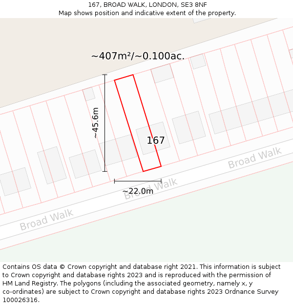 167, BROAD WALK, LONDON, SE3 8NF: Plot and title map