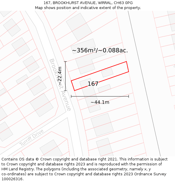 167, BROOKHURST AVENUE, WIRRAL, CH63 0PG: Plot and title map