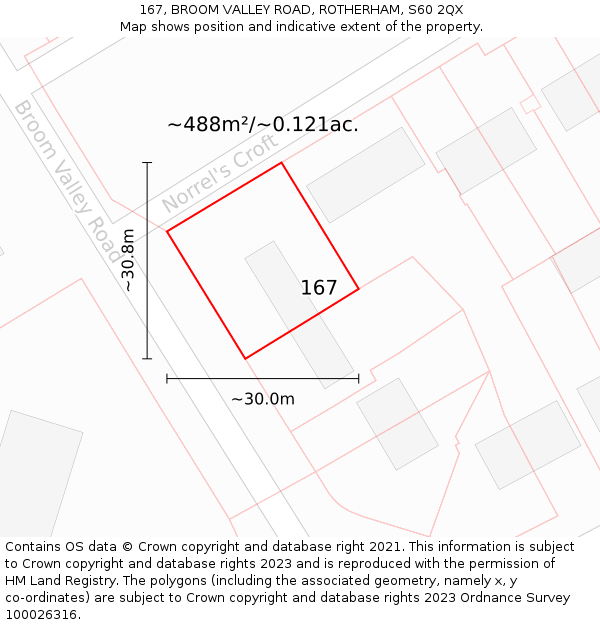 167, BROOM VALLEY ROAD, ROTHERHAM, S60 2QX: Plot and title map