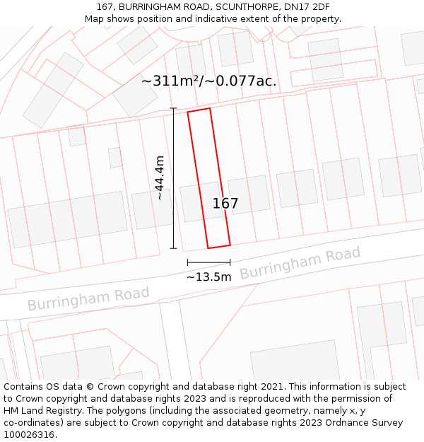 167, BURRINGHAM ROAD, SCUNTHORPE, DN17 2DF: Plot and title map