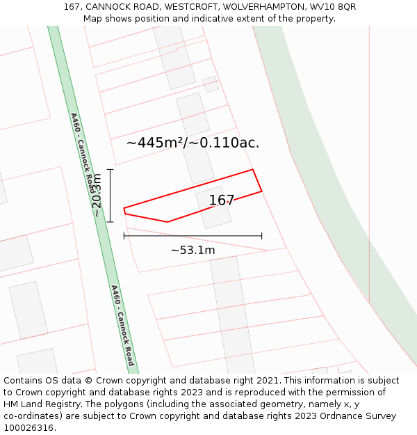 167, CANNOCK ROAD, WESTCROFT, WOLVERHAMPTON, WV10 8QR: Plot and title map