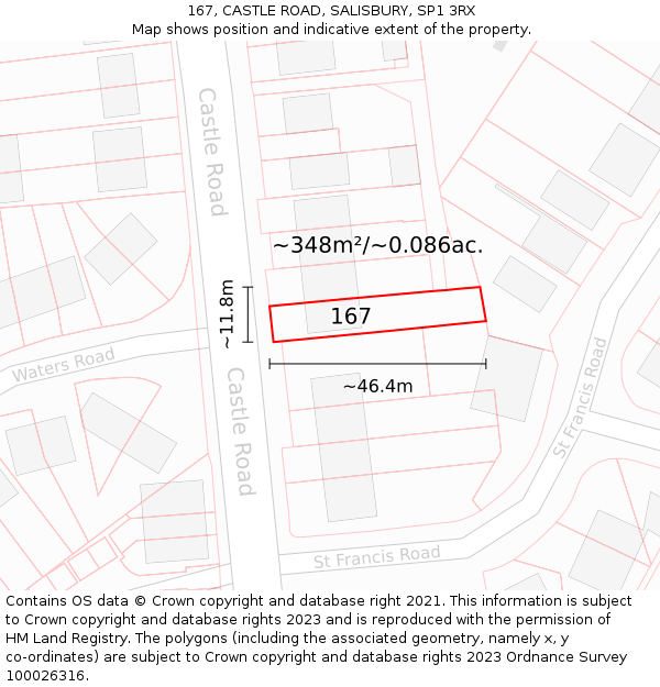 167, CASTLE ROAD, SALISBURY, SP1 3RX: Plot and title map