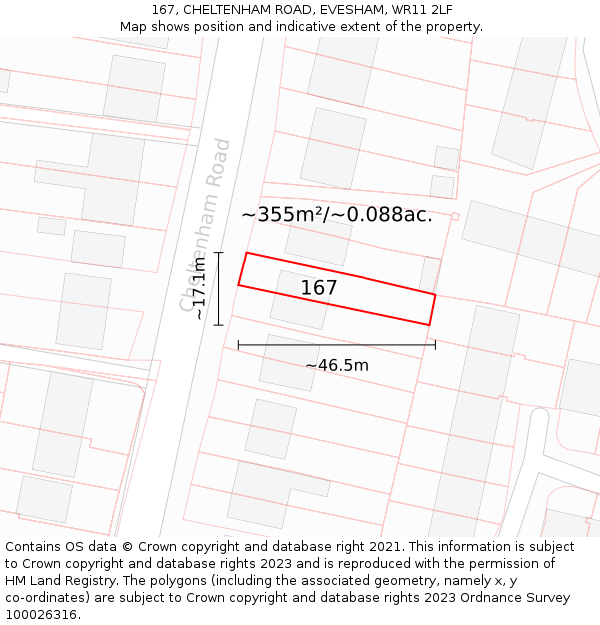 167, CHELTENHAM ROAD, EVESHAM, WR11 2LF: Plot and title map