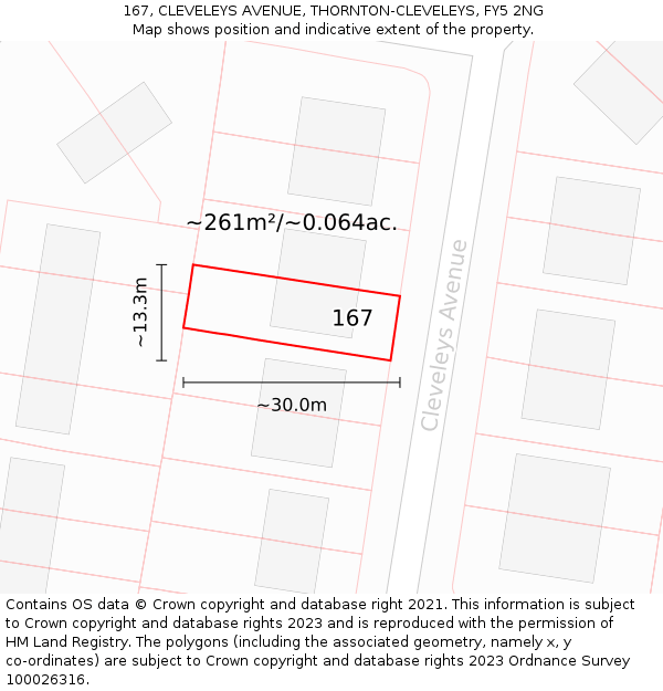 167, CLEVELEYS AVENUE, THORNTON-CLEVELEYS, FY5 2NG: Plot and title map