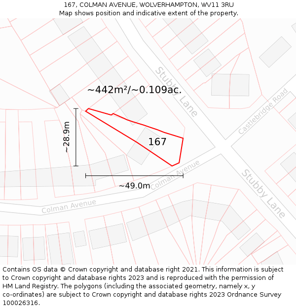 167, COLMAN AVENUE, WOLVERHAMPTON, WV11 3RU: Plot and title map