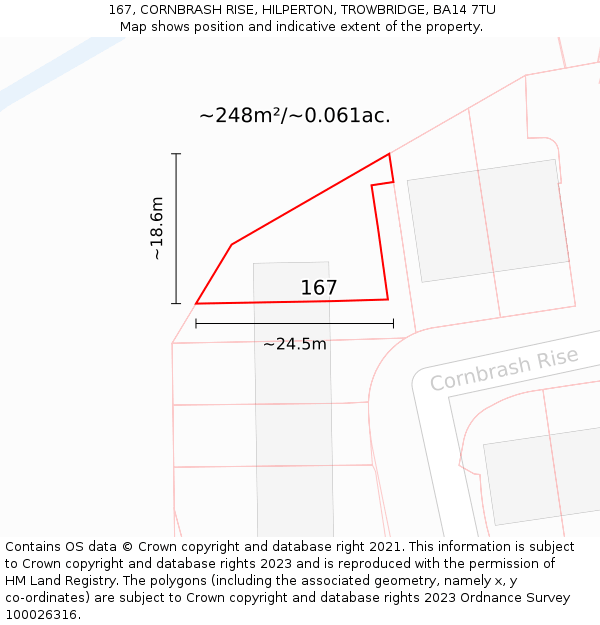 167, CORNBRASH RISE, HILPERTON, TROWBRIDGE, BA14 7TU: Plot and title map
