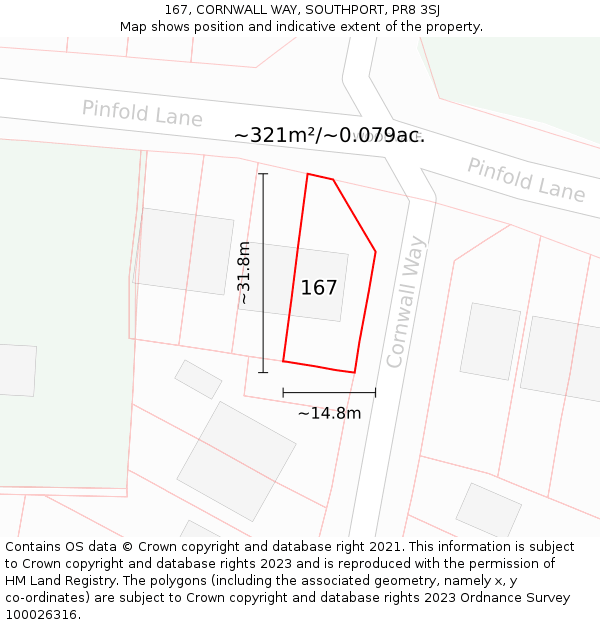 167, CORNWALL WAY, SOUTHPORT, PR8 3SJ: Plot and title map