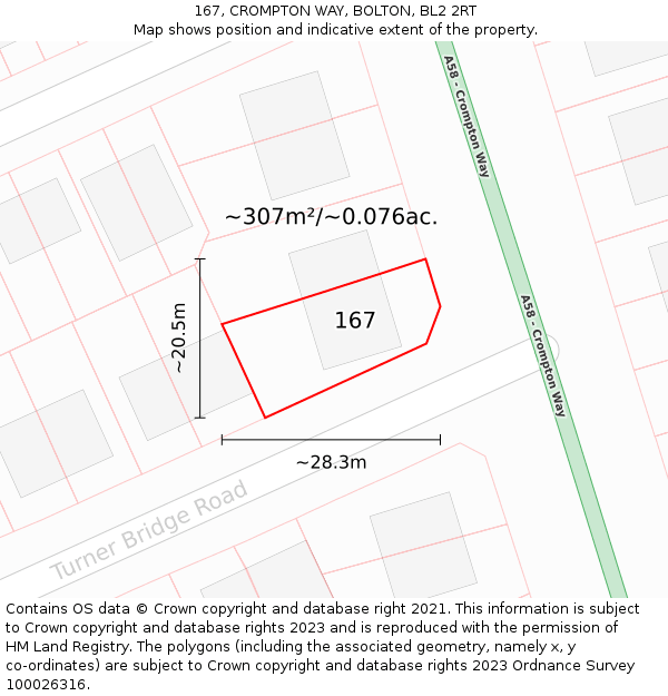 167, CROMPTON WAY, BOLTON, BL2 2RT: Plot and title map