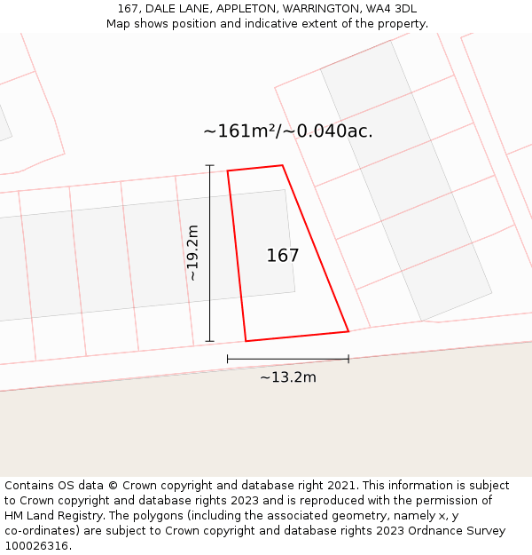 167, DALE LANE, APPLETON, WARRINGTON, WA4 3DL: Plot and title map