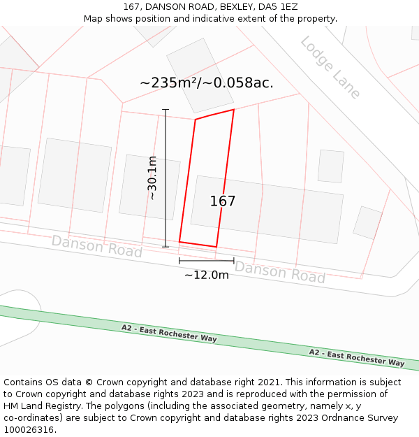 167, DANSON ROAD, BEXLEY, DA5 1EZ: Plot and title map