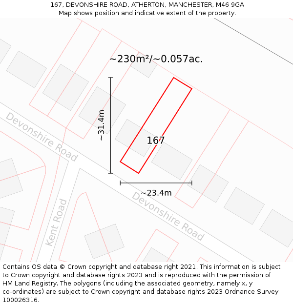 167, DEVONSHIRE ROAD, ATHERTON, MANCHESTER, M46 9GA: Plot and title map