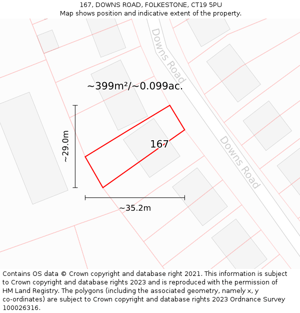 167, DOWNS ROAD, FOLKESTONE, CT19 5PU: Plot and title map