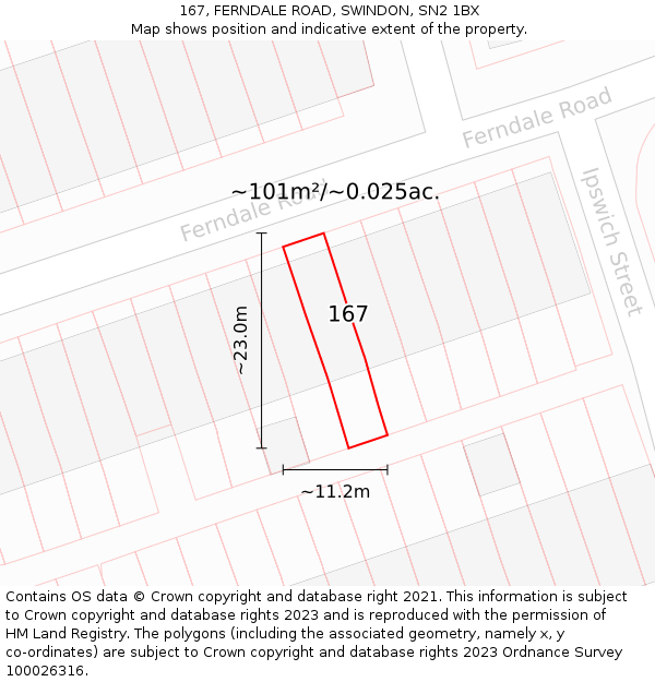 167, FERNDALE ROAD, SWINDON, SN2 1BX: Plot and title map