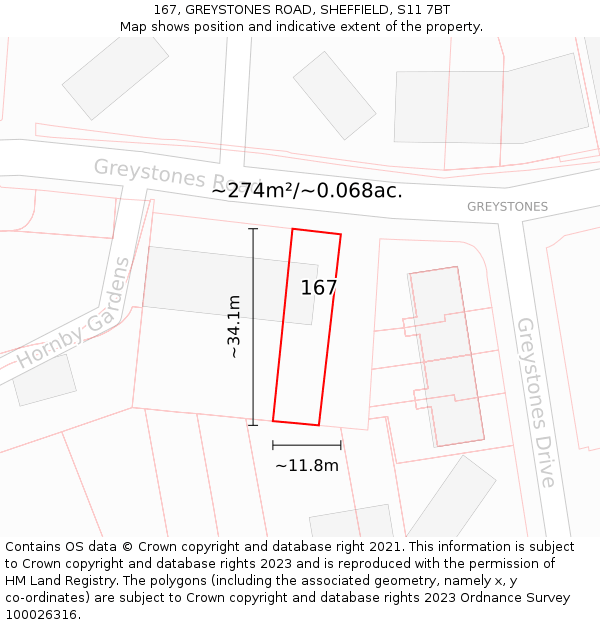 167, GREYSTONES ROAD, SHEFFIELD, S11 7BT: Plot and title map