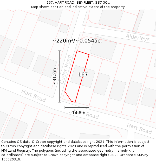 167, HART ROAD, BENFLEET, SS7 3QU: Plot and title map