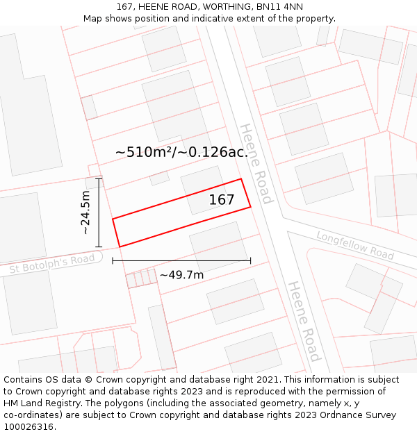 167, HEENE ROAD, WORTHING, BN11 4NN: Plot and title map
