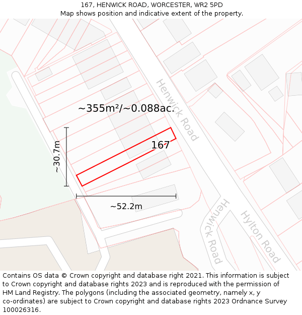 167, HENWICK ROAD, WORCESTER, WR2 5PD: Plot and title map