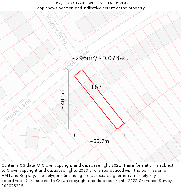 167, HOOK LANE, WELLING, DA16 2DU: Plot and title map
