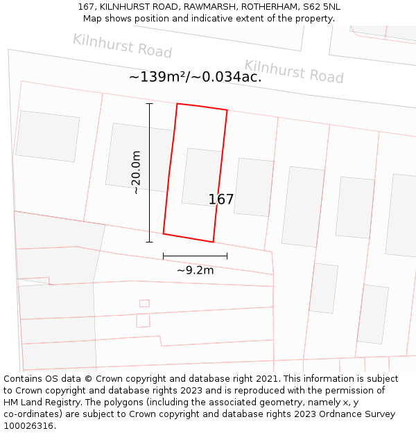 167, KILNHURST ROAD, RAWMARSH, ROTHERHAM, S62 5NL: Plot and title map
