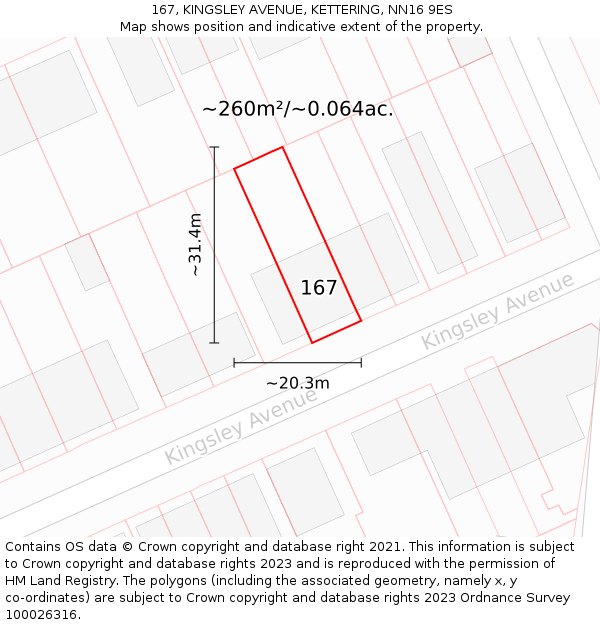 167, KINGSLEY AVENUE, KETTERING, NN16 9ES: Plot and title map