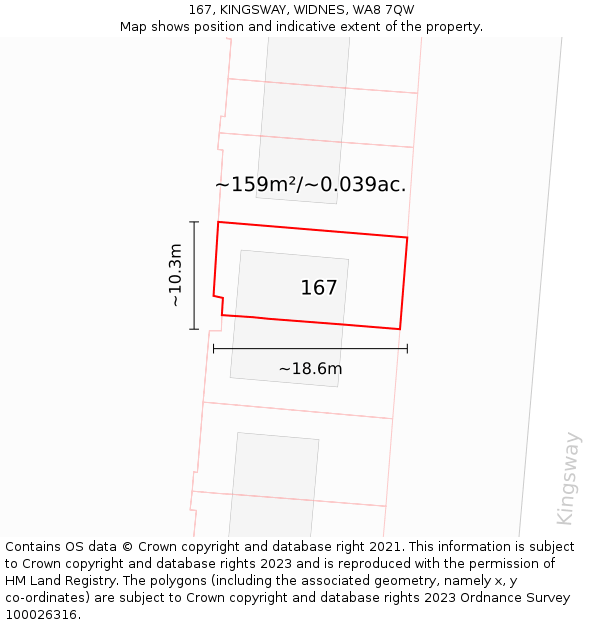 167, KINGSWAY, WIDNES, WA8 7QW: Plot and title map