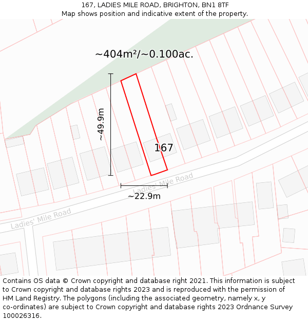 167, LADIES MILE ROAD, BRIGHTON, BN1 8TF: Plot and title map