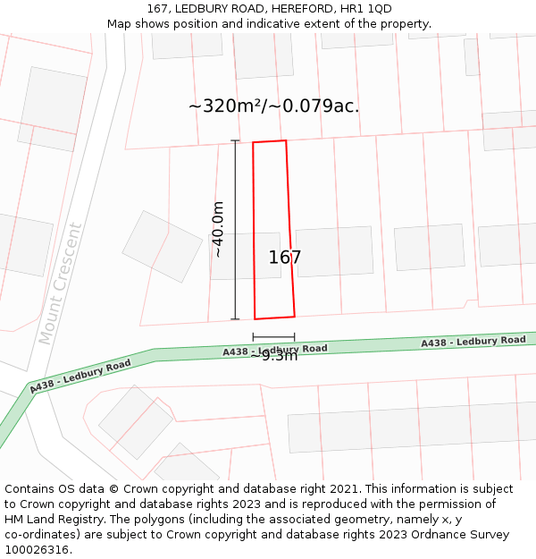 167, LEDBURY ROAD, HEREFORD, HR1 1QD: Plot and title map