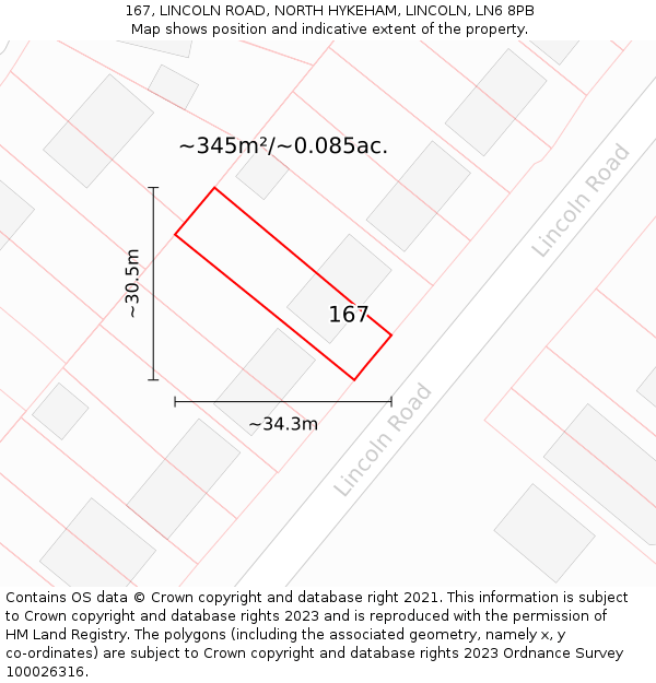 167, LINCOLN ROAD, NORTH HYKEHAM, LINCOLN, LN6 8PB: Plot and title map