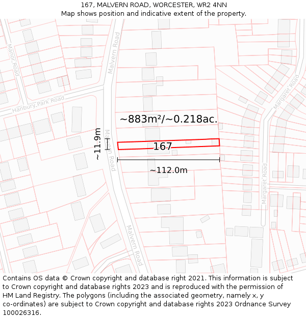 167, MALVERN ROAD, WORCESTER, WR2 4NN: Plot and title map