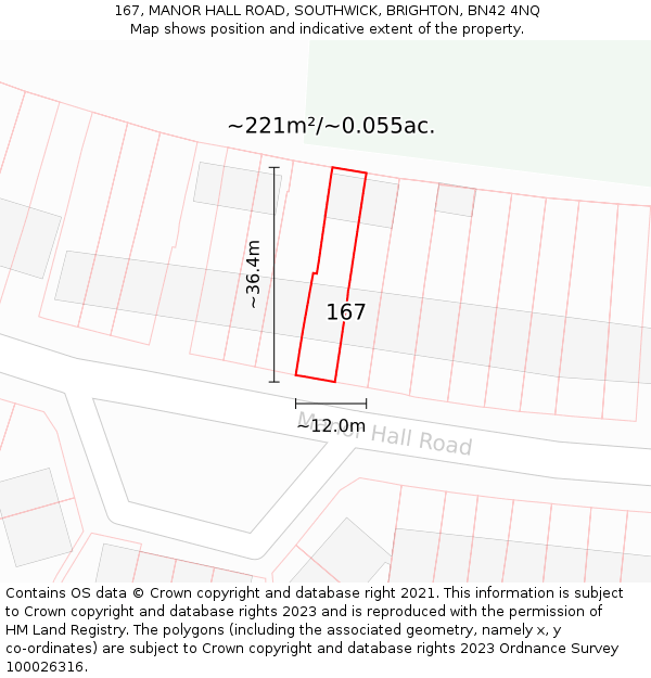 167, MANOR HALL ROAD, SOUTHWICK, BRIGHTON, BN42 4NQ: Plot and title map