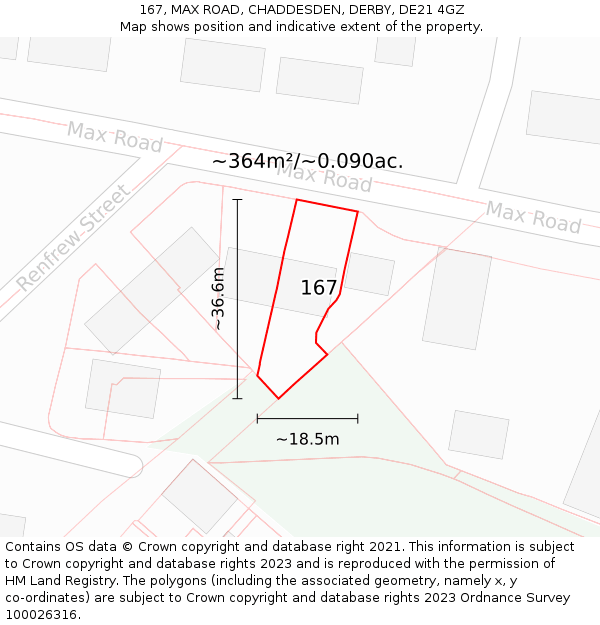 167, MAX ROAD, CHADDESDEN, DERBY, DE21 4GZ: Plot and title map