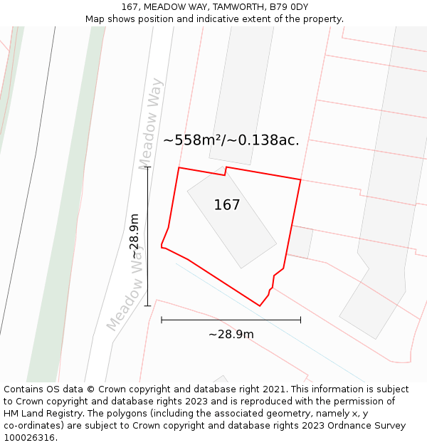 167, MEADOW WAY, TAMWORTH, B79 0DY: Plot and title map