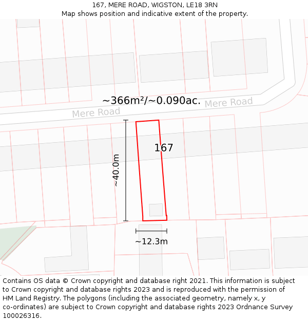 167, MERE ROAD, WIGSTON, LE18 3RN: Plot and title map