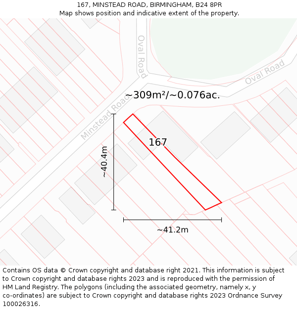 167, MINSTEAD ROAD, BIRMINGHAM, B24 8PR: Plot and title map