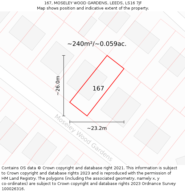 167, MOSELEY WOOD GARDENS, LEEDS, LS16 7JF: Plot and title map