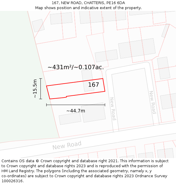 167, NEW ROAD, CHATTERIS, PE16 6DA: Plot and title map
