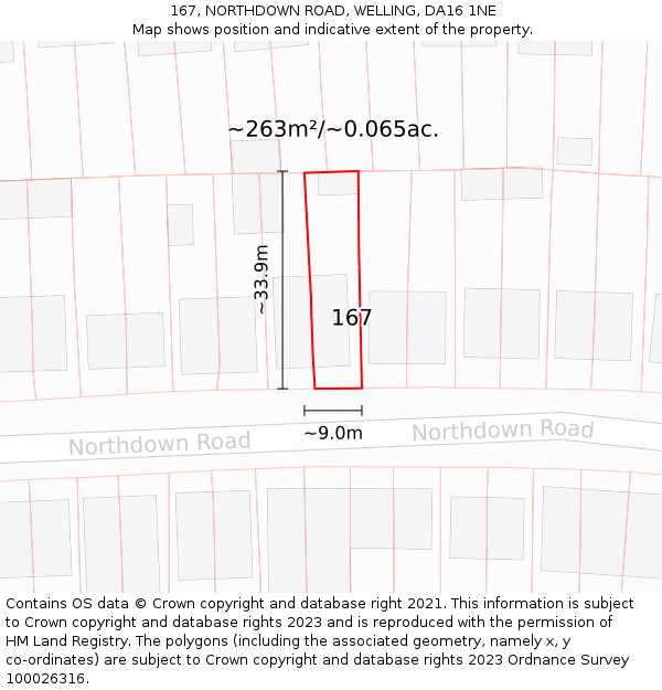 167, NORTHDOWN ROAD, WELLING, DA16 1NE: Plot and title map