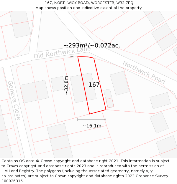 167, NORTHWICK ROAD, WORCESTER, WR3 7EQ: Plot and title map