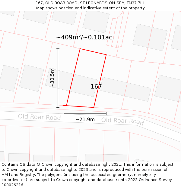 167, OLD ROAR ROAD, ST LEONARDS-ON-SEA, TN37 7HH: Plot and title map