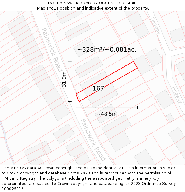 167, PAINSWICK ROAD, GLOUCESTER, GL4 4PF: Plot and title map