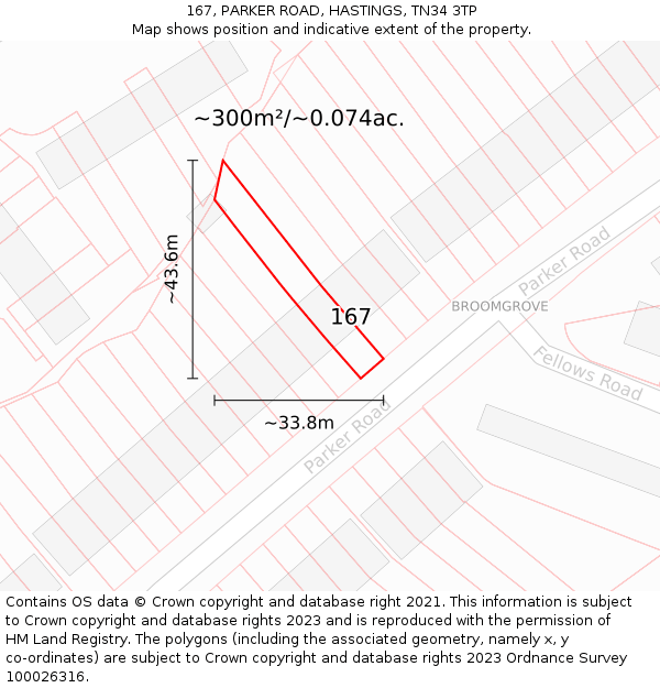 167, PARKER ROAD, HASTINGS, TN34 3TP: Plot and title map