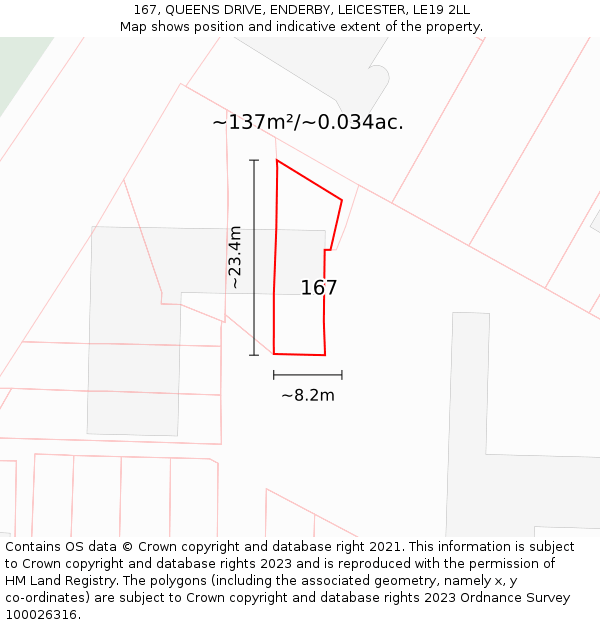 167, QUEENS DRIVE, ENDERBY, LEICESTER, LE19 2LL: Plot and title map