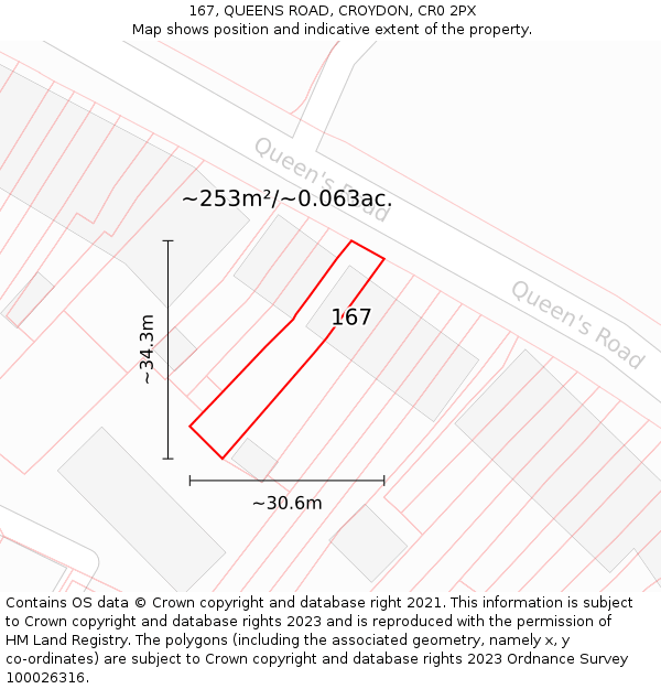 167, QUEENS ROAD, CROYDON, CR0 2PX: Plot and title map