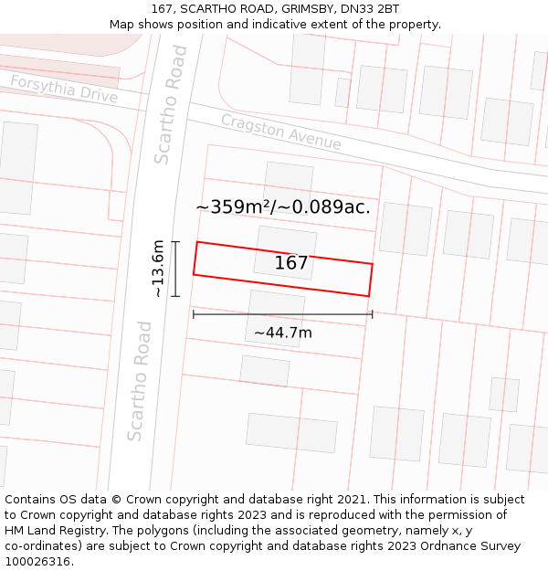 167, SCARTHO ROAD, GRIMSBY, DN33 2BT: Plot and title map