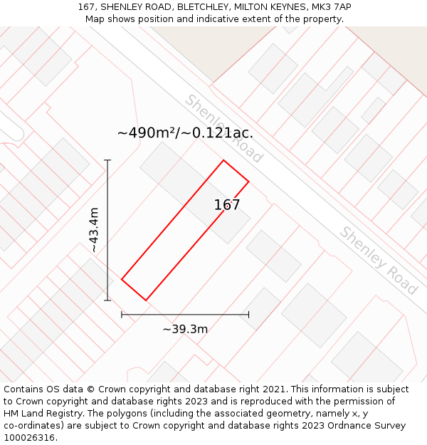 167, SHENLEY ROAD, BLETCHLEY, MILTON KEYNES, MK3 7AP: Plot and title map