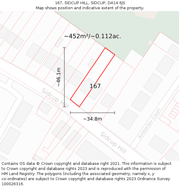 167, SIDCUP HILL, SIDCUP, DA14 6JS: Plot and title map