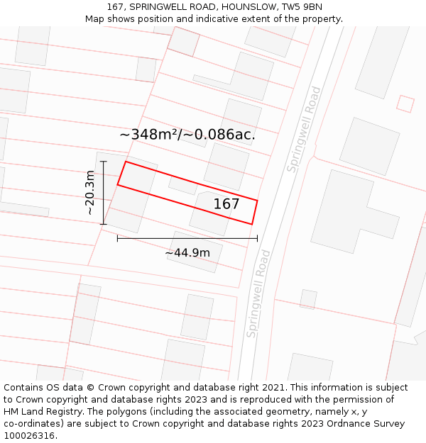 167, SPRINGWELL ROAD, HOUNSLOW, TW5 9BN: Plot and title map